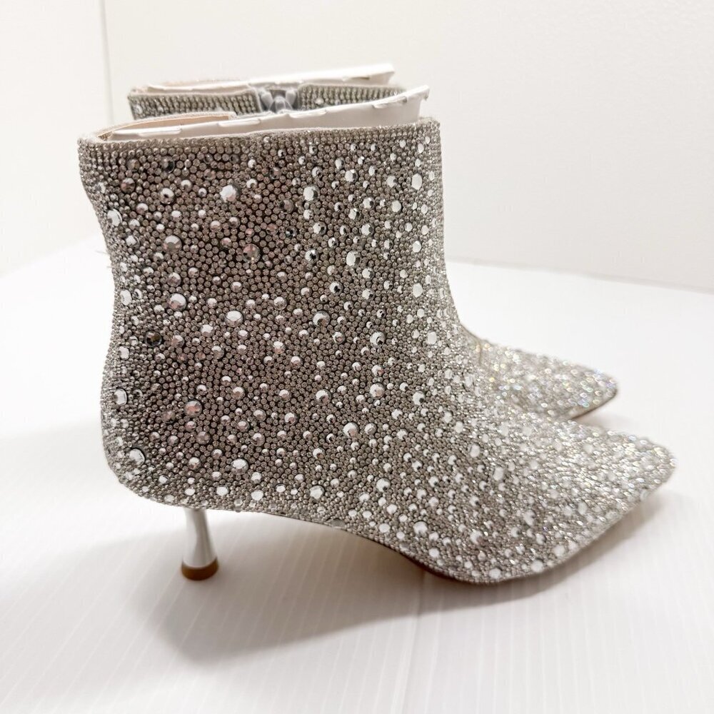 Abound Silver Rhinestone Ankle Boots 7M Sparkle Glitter Pointed Toe Party Heels - Picture 6 of 13